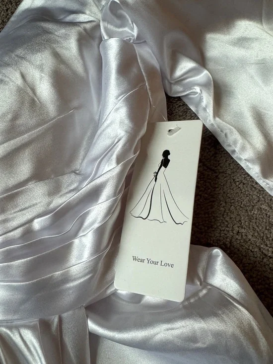 Wear Your Love Vintage Style White Satin Lattice Back Wedding Maxi Dress SIZE 14 - Picture 4 of 10